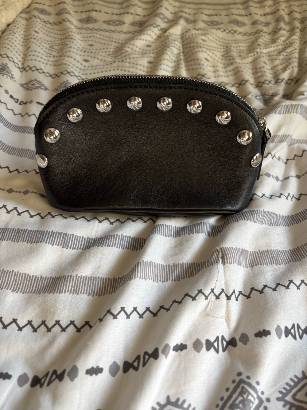 Studded Black Leather Cosmetic Pouch
